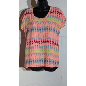 Fun & Flirt Top Women's Peach Short Sleeve Geometric Blouse Casual Medium